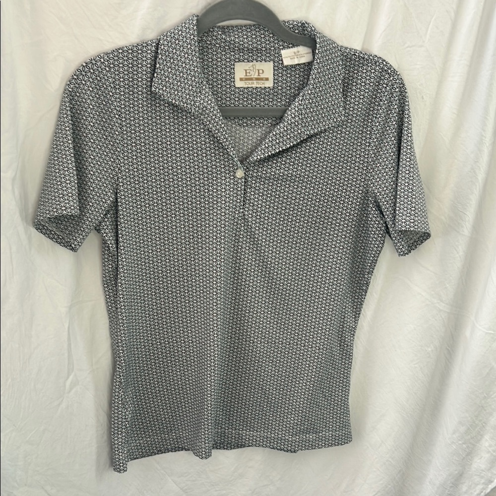 EP Pro Tour Tech Polo Shirt Small Petite | Golf Top | Navy/White Geometric Print